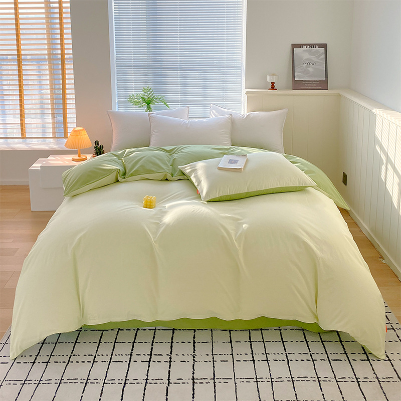 Madre y bebé clase A simple de color sólido doblemente todo el algodón lavado con agua cuatro piezas de algodón dormitorio de estudiantes tres piezas de sábanas cubiertas