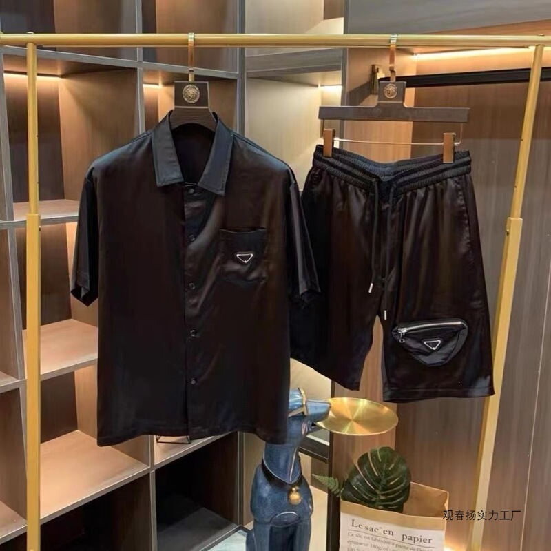 Summer European and American Thin Casual Fashion New Men's Triangle Shirt, Five-Point Shorts, Short-Sleeve Sports Trendy Set