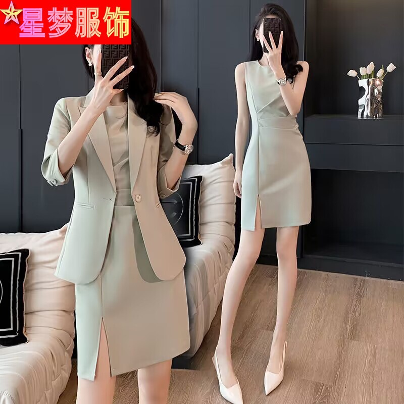 High-end Suit Dress Women's Two-piece Summer Work Clothes Temperament Dress Professional dress Suit Jacket