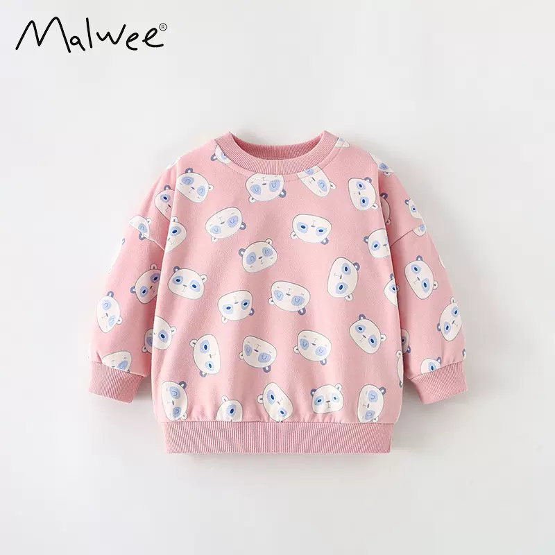 malwee女童上衣秋装新款中小童卫衣欧美小女孩圆领儿童装休闲上衣
