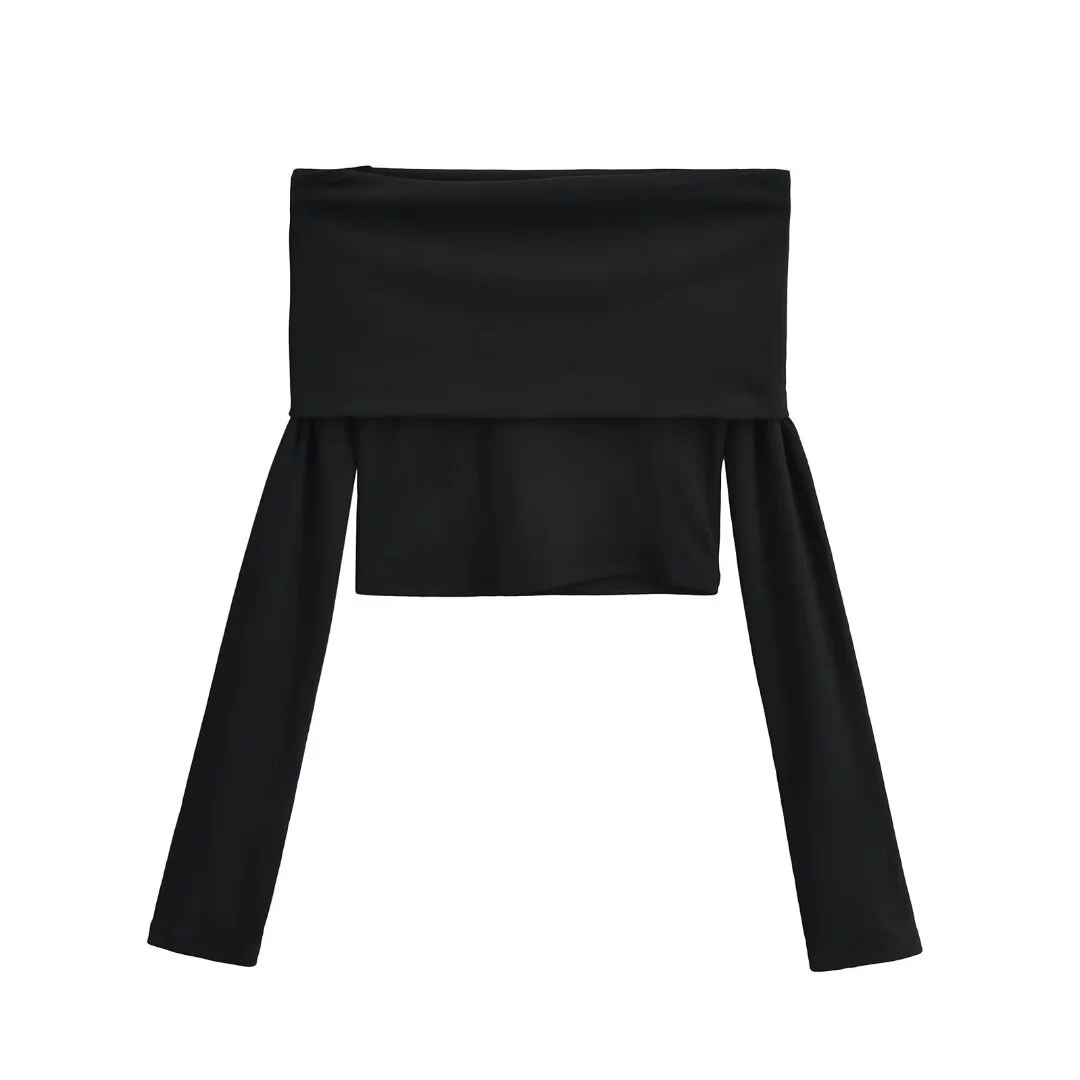 Футболка с открытыми плечами и длинными рукавами, европейский стиль, slim fit