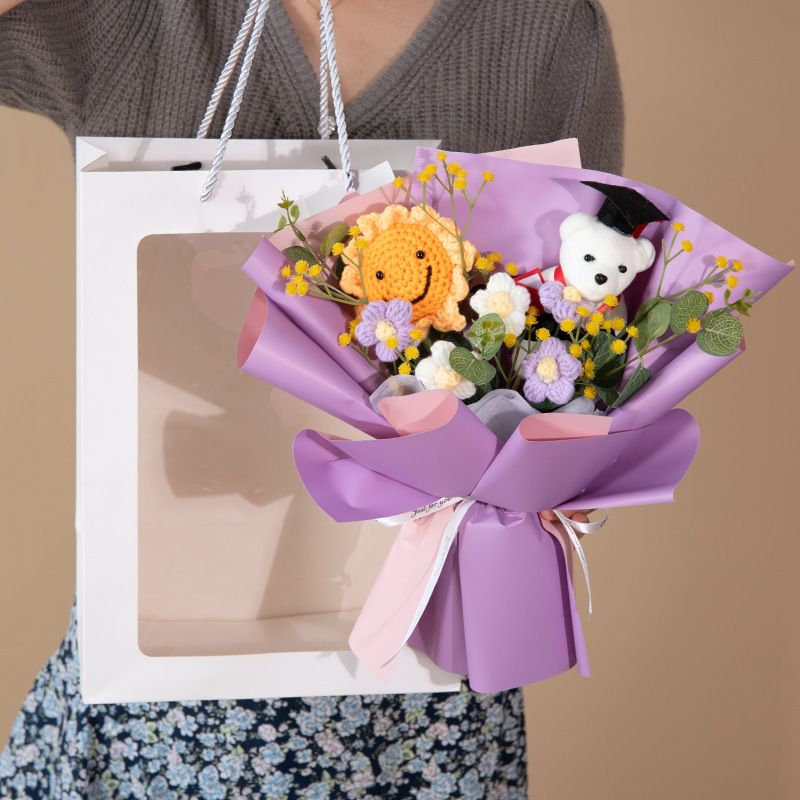 Girasoles creativo de punto de lana ramo de flores día del maestro de tejido a mano estudiantes adultos