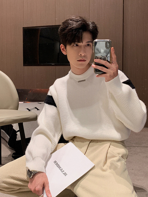 Deer Plush Winter Christmas Sweater Boys Light Mature Wind Small High Neck Couple Knitted Sweater Korean Round Neck Pullover Clothes
