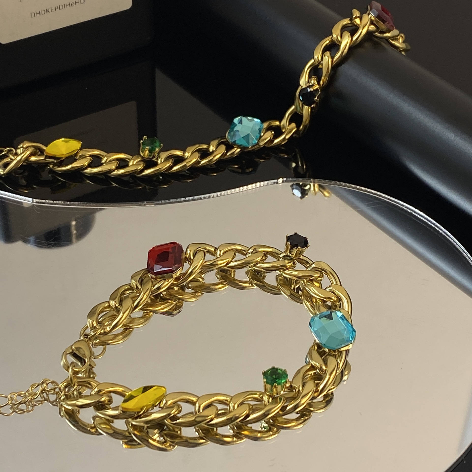Pulsera de acero de titanio con gemas de alta calidad de estilo callejero americano, preservación del color, hip-hop cubano, cadena gruesa, par, pulsera de todo fósforo