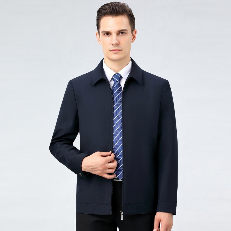 Brand High-End Spring and Autumn Thin Wool Jacket for Middle-Aged Men, Business Casual Turn-Down Collar Men's Coat, Dad's Jacket