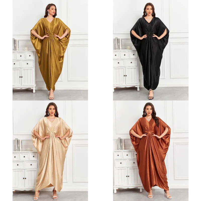 European and American Elegant Plus-Size Dress with Batwing Sleeves, Long Loose-Fitting Vacation Cover-Up, Cross-Border