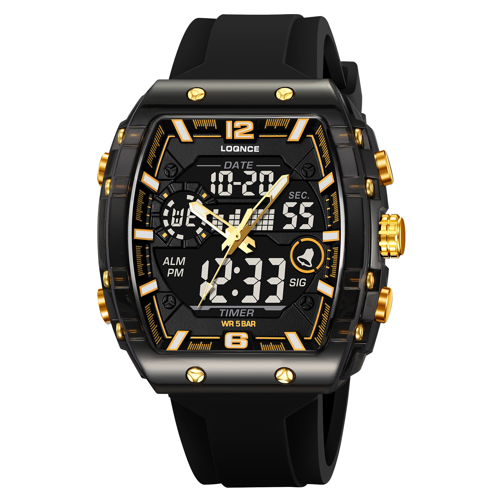 LOQNCE moda digital nocturna electrónica reloj impermeable reloj deportivo para hombres al aire libre reloj estudiante 98003