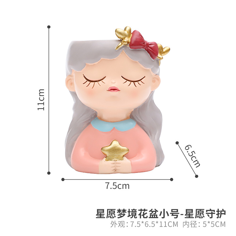 Chậu cây hình cô gái hoạt hình resin, chậu mọng nước mini, trang trí nhà, ban công và sân vườn (RG-112)
