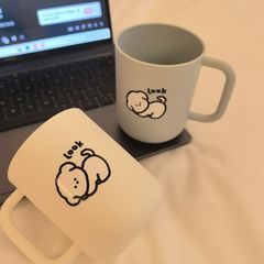 新款小狗乖乖牙刷杯简约线条清新文艺情侣一对树脂水杯刷牙杯批发