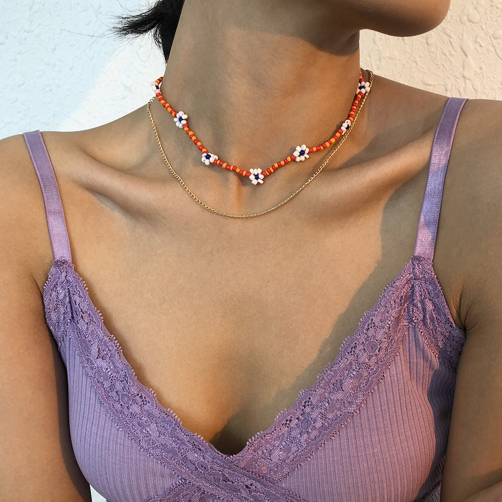 Collar Doble Bohemio Con Cuentas De Arroz De Color En Contraste display picture 14