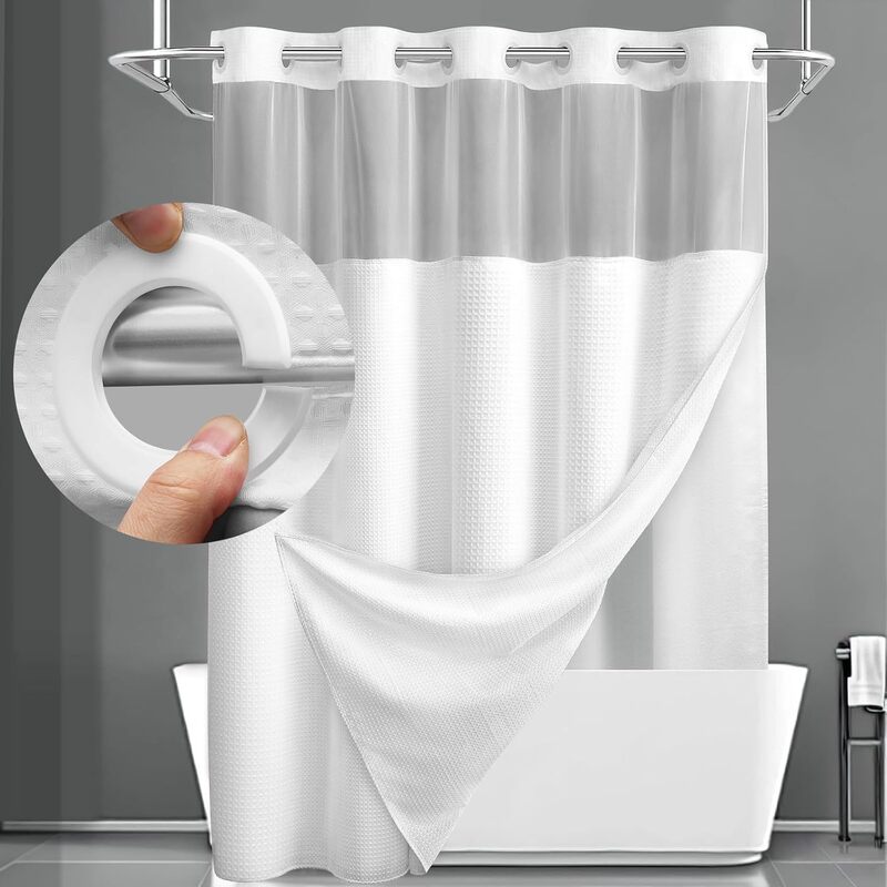 Cross-Border Trade Double-Layer Design Spliced Waffle Pattern Shower Curtain, Solid Color Waterproof and Mildew-Proof Detachable Shower Curtain Cross-Border Trade Double-Layer Design Spliced Waffle Pattern Shower Curtain, Solid Color Waterproof and Mildew-Proof Detachable Shower Curtain