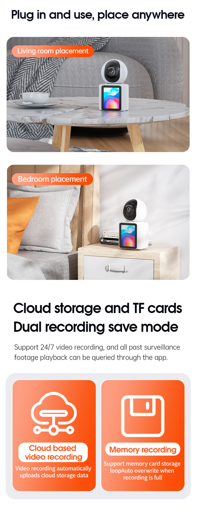 Video Surveillance Camera One-Click Call Two-Way Communication Home Elderly Child Care Monitor_voghion.com