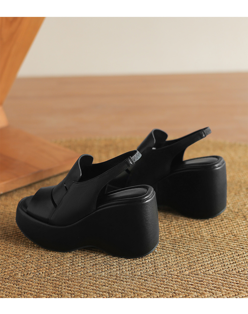 Sandal nữ đế xuồng cao gót da thật phong cách La Mã, gót 9 cm — đen, Màu trắng nhạt chi tiết 16
