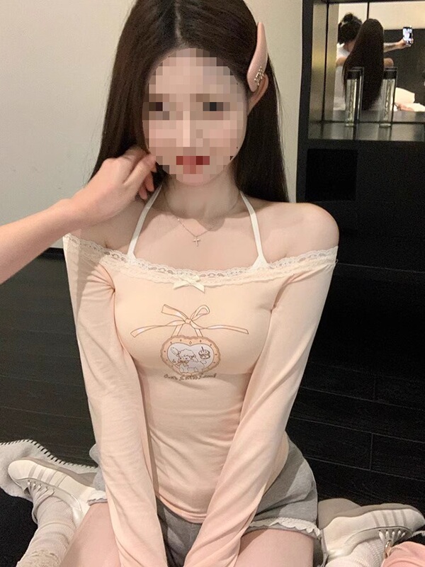 40 1*1 modal 260g pure pink lace shoulder T-shirt female sweet spicy shoulder jacket