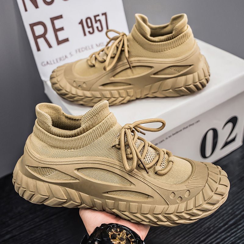 Zapatos de hombre 2025 nueva primavera textil transpirable mesh casual hombre ligero zapatos deportivos de suela gruesa calcetines zapatos de boca