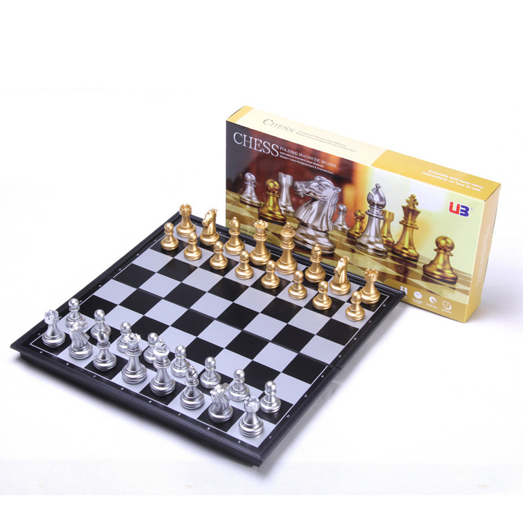 Magnetic Folding Set, Educational Interactive Leisure Medium-Sized Gold And Silver Chess Board Game_desvips.com