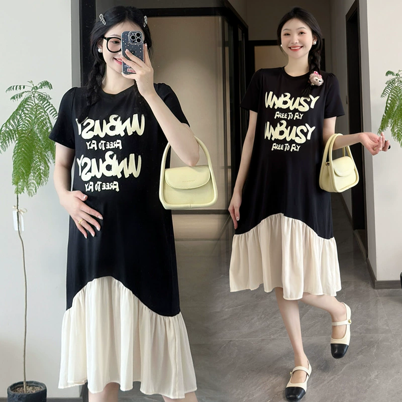 Рекордное летнее корейское издание большого размера с принтом минус возрастные буквы летнее платье с короткими рукавами