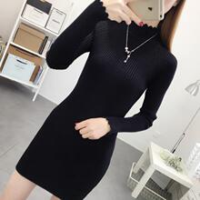 中长款/短款毛衣女新款秋冬季裙黑白色针织半高领洋气打底衫加厚