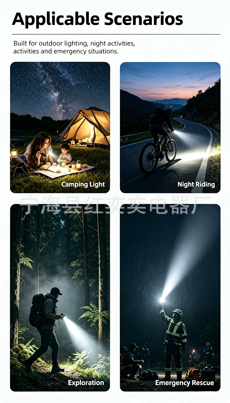 White laser high-brightness flashlight, rechargeable, dual-use for long and short distances, ultra-bright, retractable, zoomable, for camping, outdoor activities, and fishing lighting