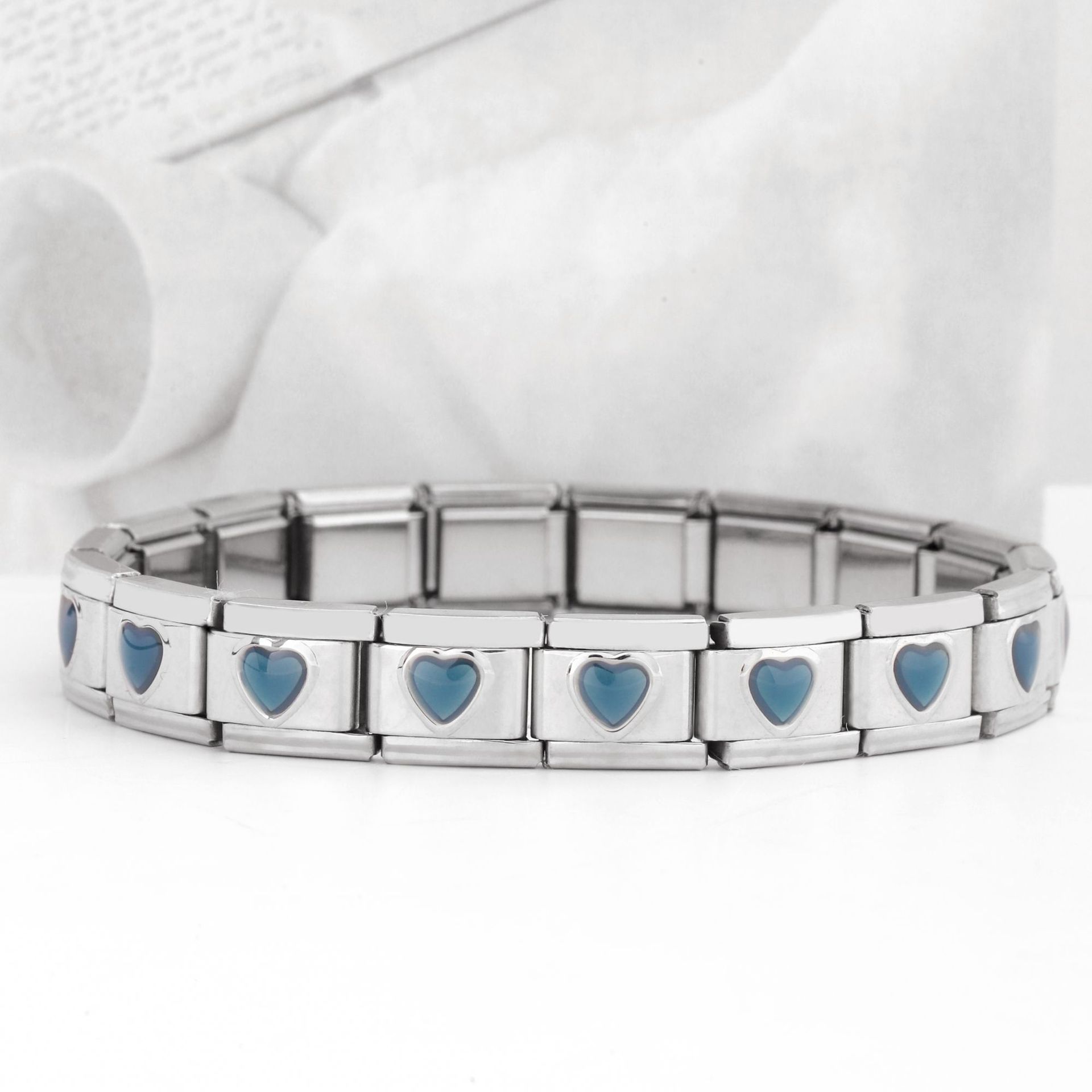 AliExpress Venta caliente DIY9mm módulo pulsera amor corazón doble melocotón corazón joya serie de costura de acero inoxidable pulsera de una sola pieza