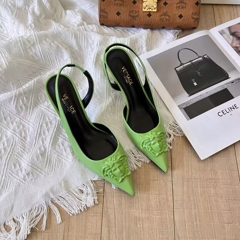 High-End European and American Fashion Classic Leather High-Heeled Women's Shoes, New Trendy Pointed Toe Stiletto Sandals