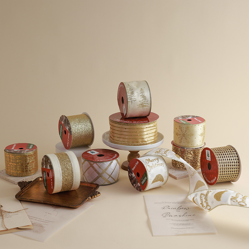 Nuevos productos transfronterizos decoración de árbol de Navidad impresa de alta calidad cinta cinta de embalaje de regalos de Navidad cinta DIY arco