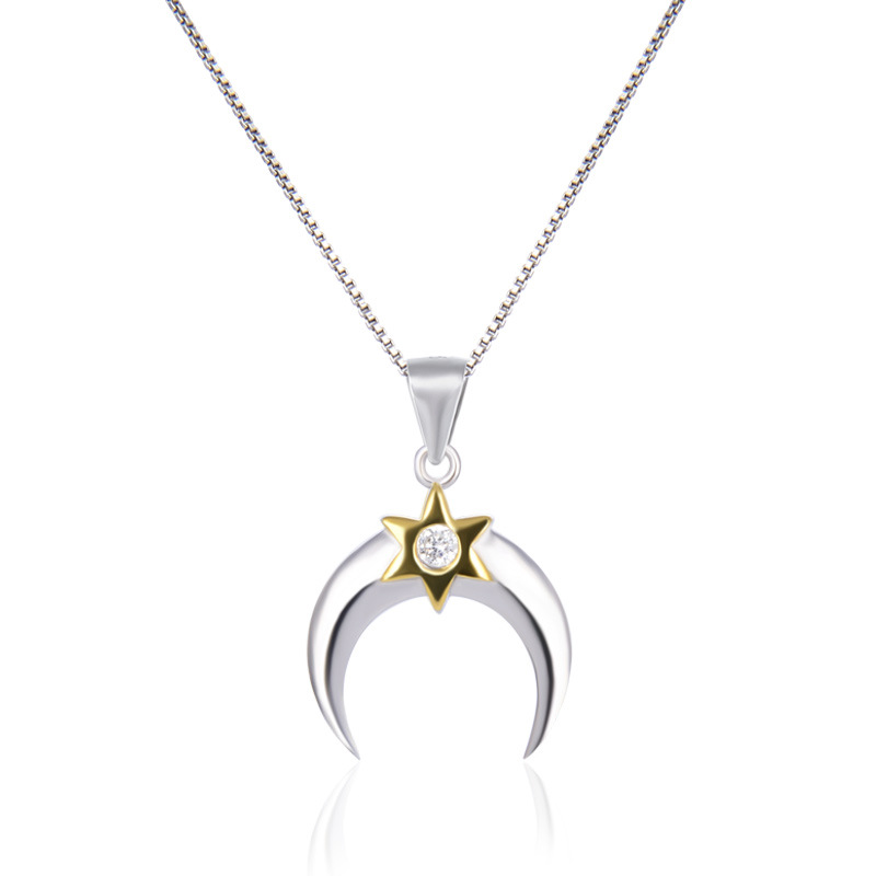 Venta al por mayor de las mujeres populares estrella Luna accesorios colgante estilo simple cadena clavícula estilo japonés y coreano s925 plata ZIRCON collar