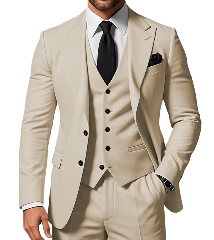 Nuevo traje de hombre traje de tres piezas casual de negocios banquete de baile traje delgado vestido de playa de boda