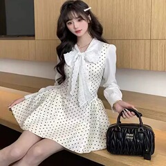 法式学院风波点背带连衣裙子女秋冬季2025新款法式衬衫气质一整套