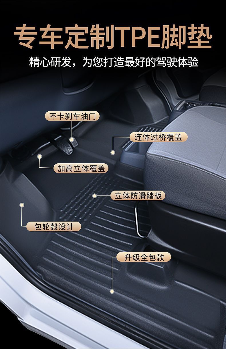 Suitable for Wuling Yangguang Tpe Floor Mats, 2024 Yangguang Window-Sealed Passenger and Cargo New Energy Ev Front-Row Special Floor Mats, Wear-Resistant