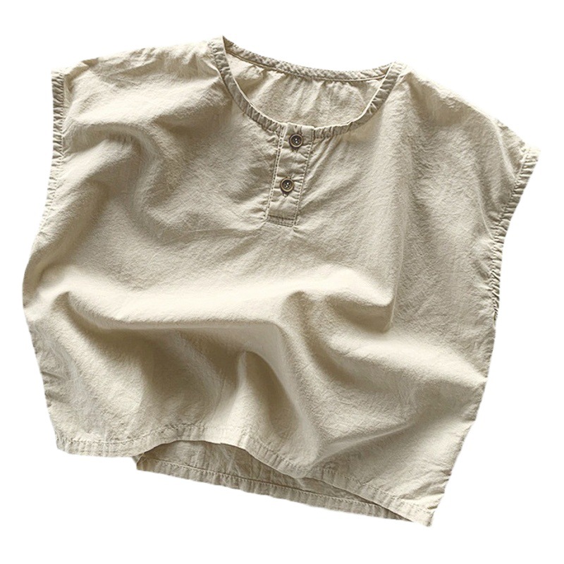 Camisa sin mangas de algodón transpirable delgada de verano para niños de estilo japonés y coreano para niños y niñas Mori camiseta superior personalizada ropa para niños