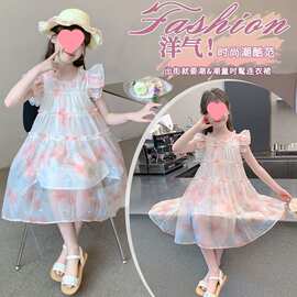 2025夏季新款女童轻盈雪纺碎花连衣裙轻奢洛丽塔公主裙夏季必备