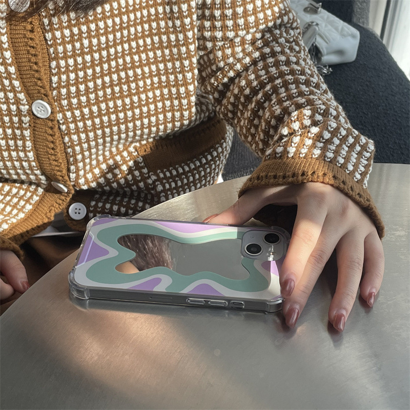 Zaawansowane wykończenie, odpowiednie dla etui lustrzanego Apple 11/12 z wzorem falistym na iPhone'a 11/13 ProMax_voghion.com