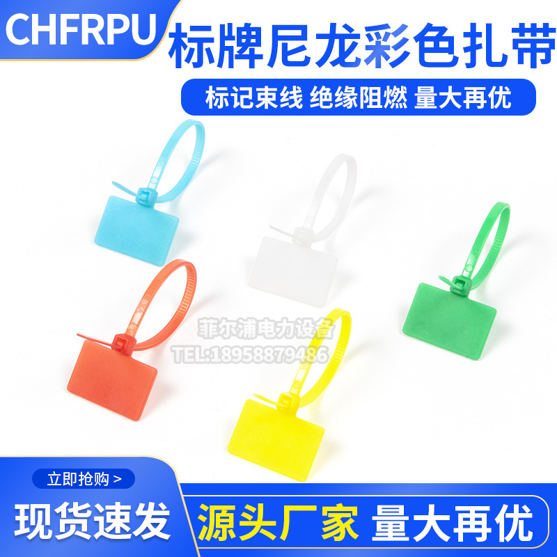 彩色尼龙扎带标签标牌型3*100 4*200塑料捆绑带网络标识记号束线