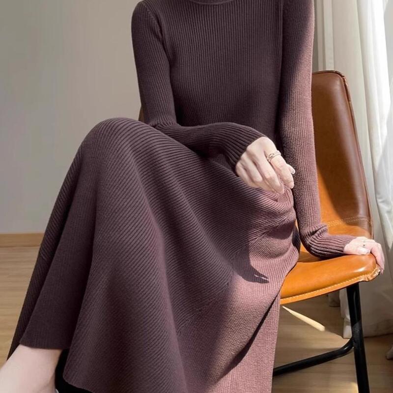 Half Turtleneck Bottoming Knitted Dress Women's Winter Wear New Elegant Slimming Look Extra Long Sweater Dress Long Skirt