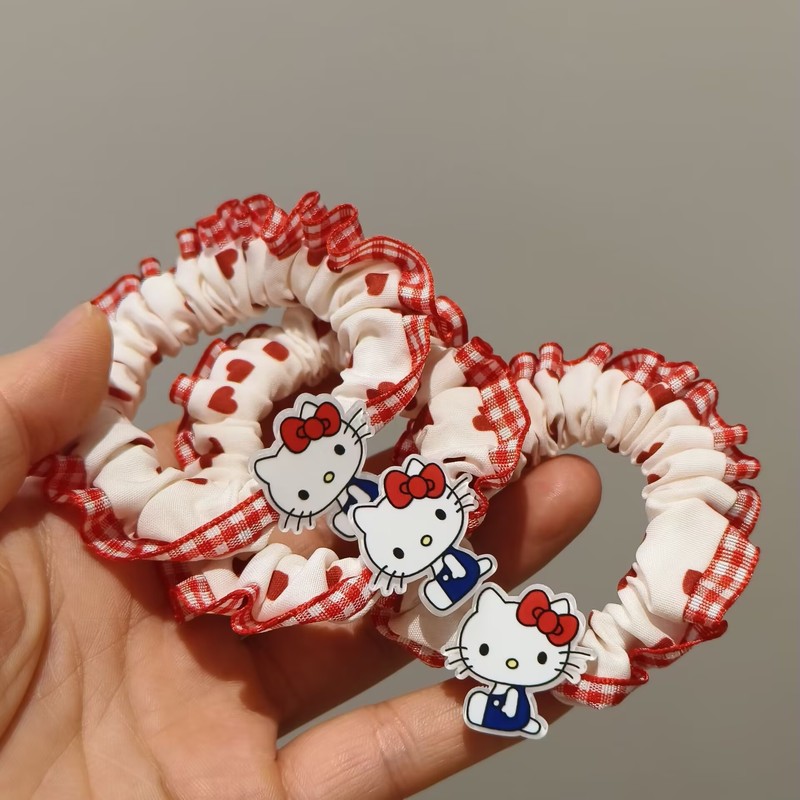 かわいい kt 猫赤いチェック柄ラブインテーストヘアバンド甘いガーリーハート多用途学生ポニーテールヘッドバンド卸売|undefined