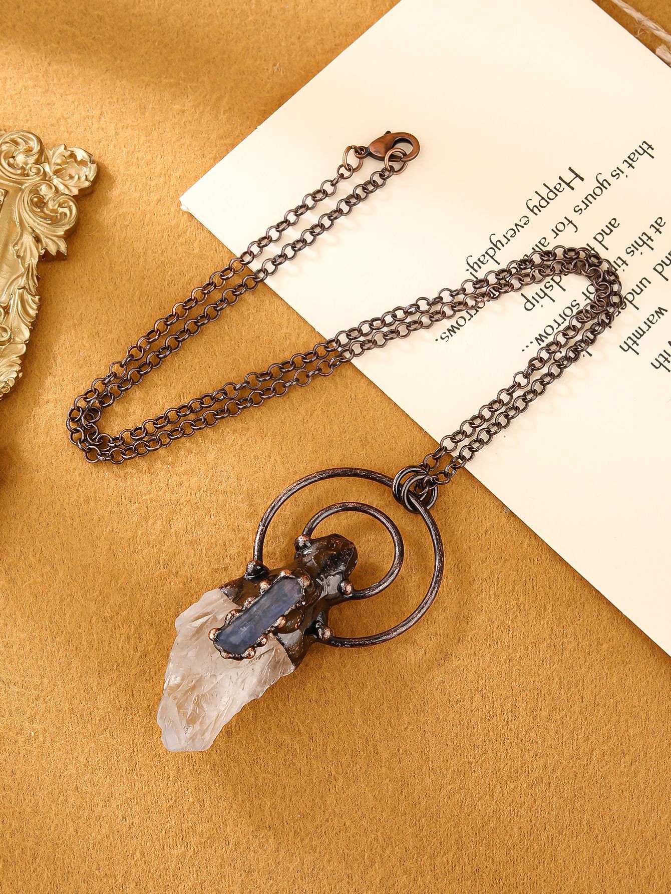 Women's Gender Women's Crystal Copper Cable Chain Healing Geometric Pendant Necklace Healing Crystals Jewelry