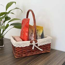 藤编手提菜篮子超市蔬菜购物篮子樱桃采摘篮柳编编织野餐篮收纳筐