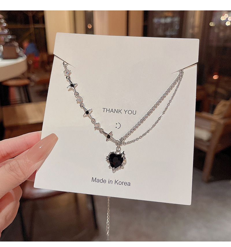 Fashion Heart Shape Titanium Steel Plating Zircon Pendant Necklace 1 Piece