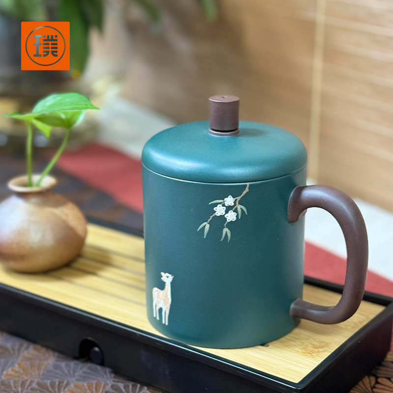 璞实茶器一鹿生花原矿紫砂杯吴小楣大师手工高端定送礼