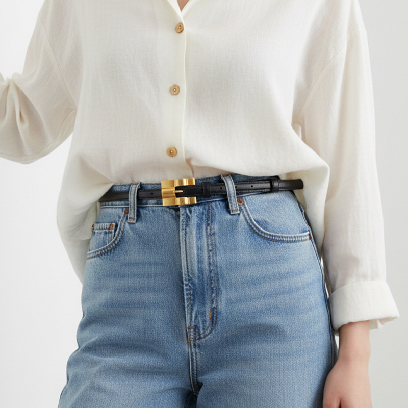 Women's New Style High-End Leather Belt with Pin Buckle, Versatile for Dresses and Jeans, Factory Ready Stock