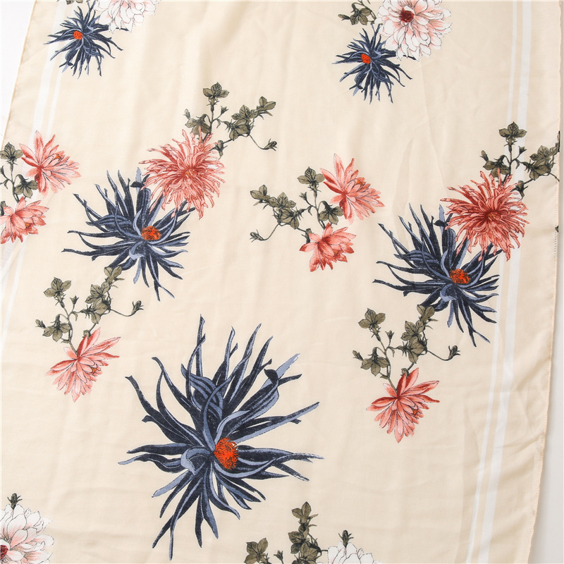 154g Weight Flower Pattern Women'S Gender Printing Design Sweet Style New Cotton Linen Flower Silk Long Scarf 5