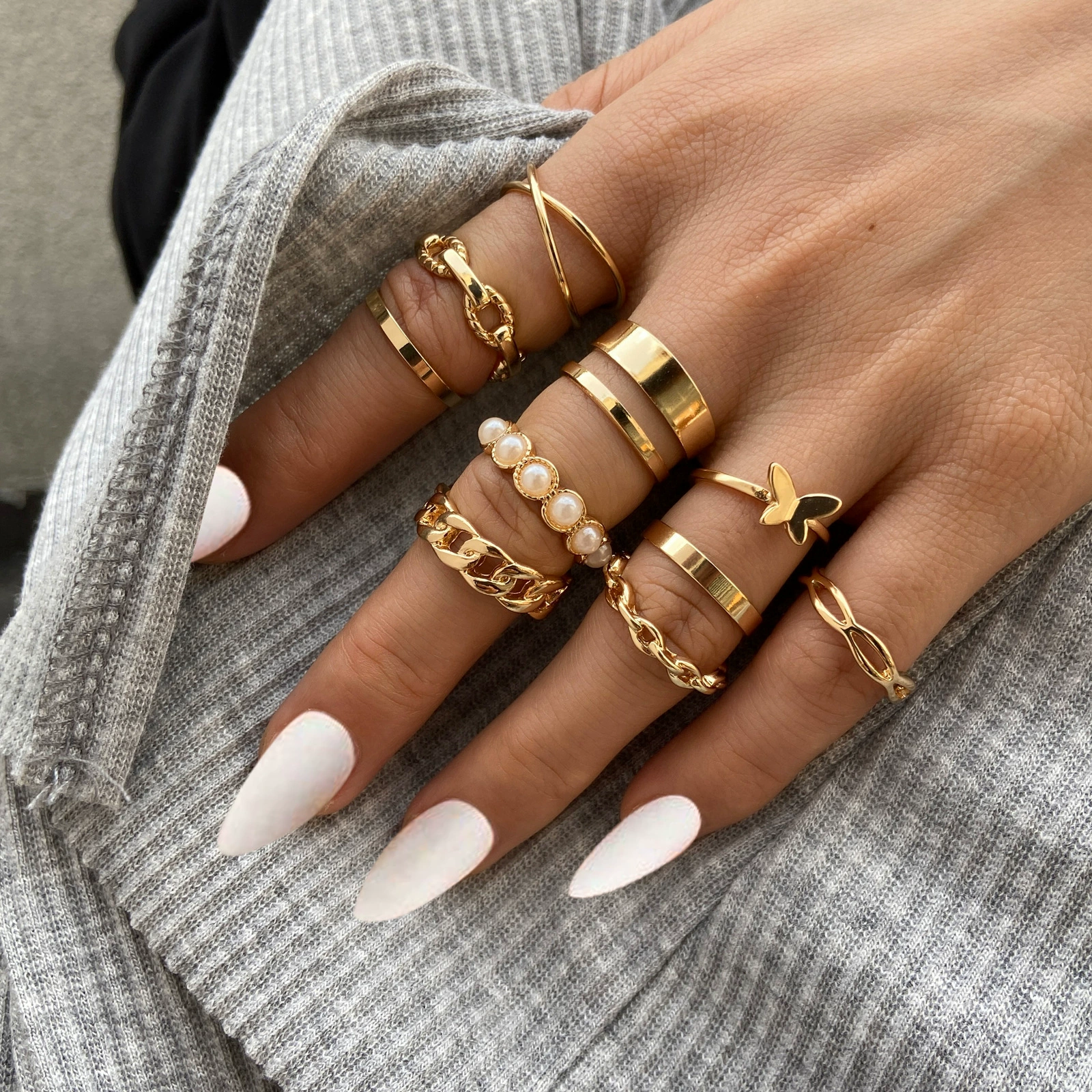 Multi-Joint Ring Set, 22 Pieces, Metal Adjustable Rings, Gold-Tone Mix