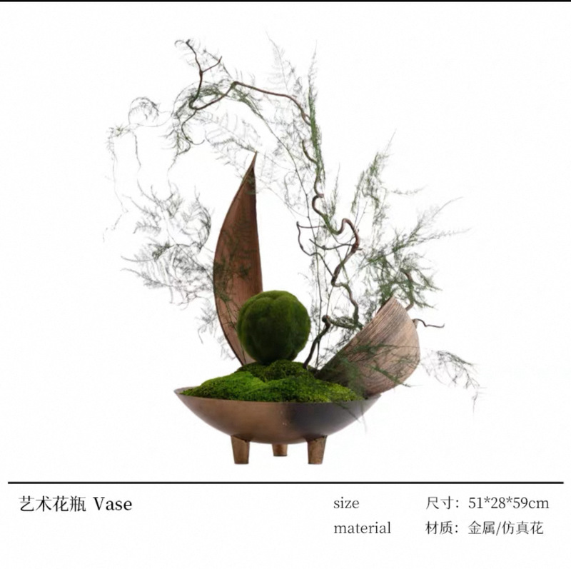 職人十三の高級新中国風永遠の苔盆栽トレイ緑植物わびさびスタイル営業所ホテルレストラン|undefined