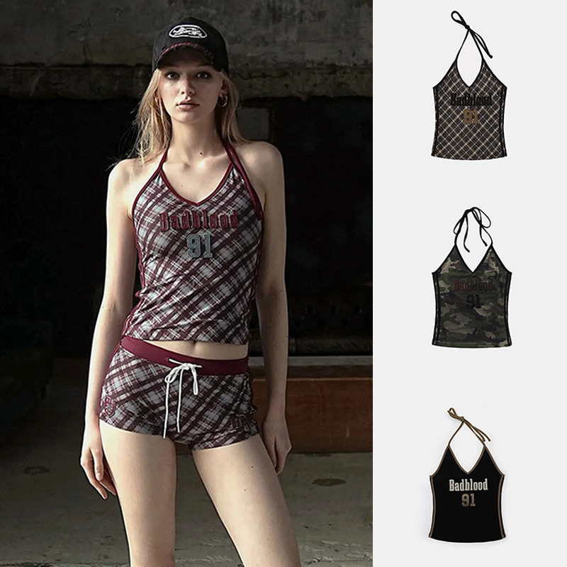 Korean Badblood Bcac Series Spicy Plaid Tank Top with Straps, Sexy and Pure Color-Blocking Niche Top for Women Korean Badblood Bcac Series Spicy Plaid Tank Top with Straps, Sexy and Pure Color-Blocking Niche Top for Women