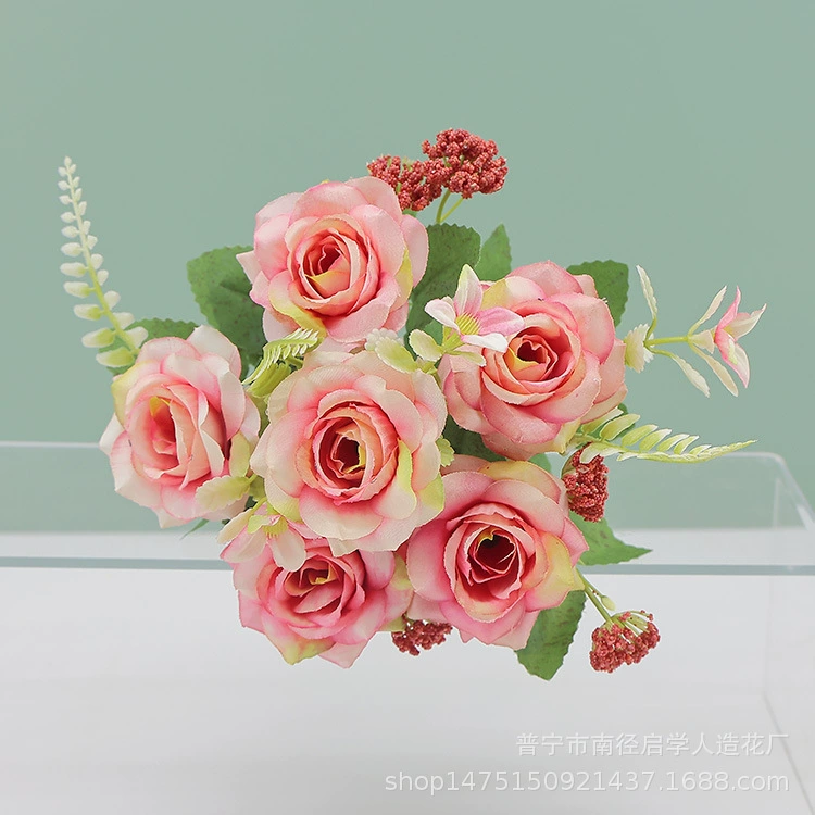 Внешняя торговля оптом искусственный цветок окно дома красота Чен украшения шелковая ткань картина маслом 6 рогов Роза поддельный цветок искусственные цветочные украшения