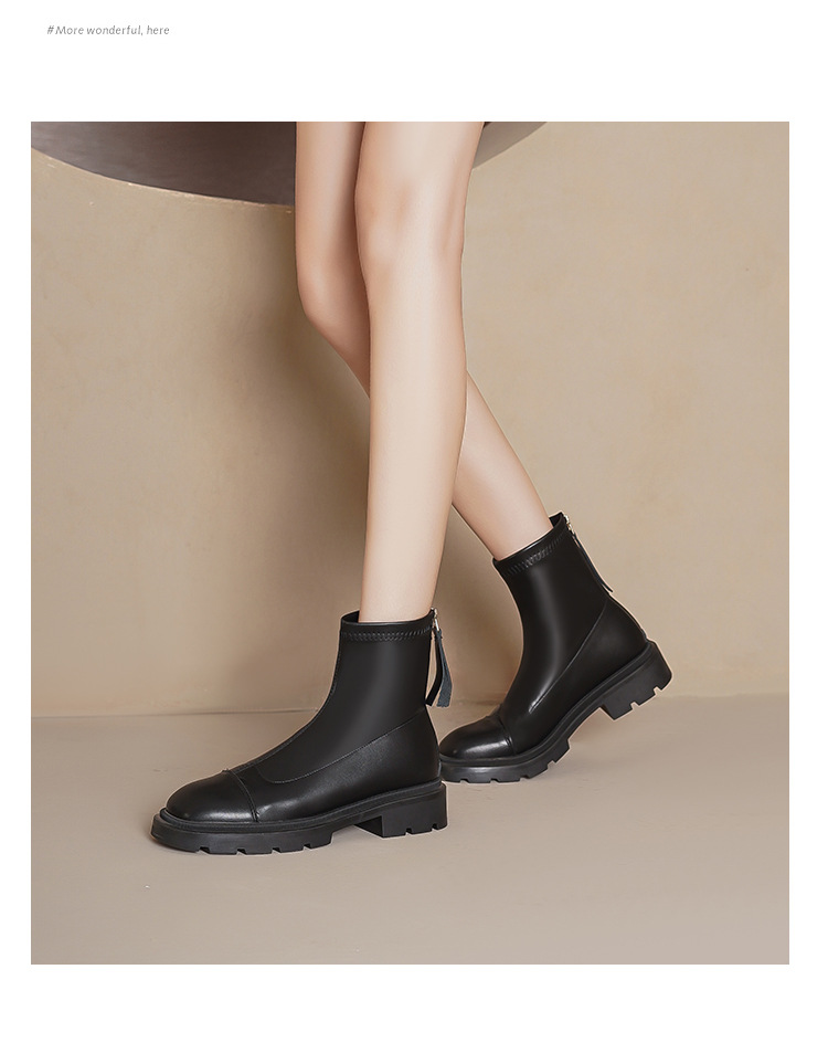 Genuine leather inner raised Martin 2024 new square toe heel thick sole elastic slim boots for women 33 small size_voghion.com