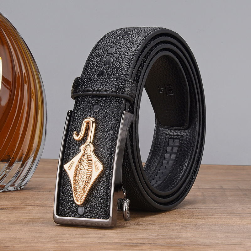 Cinturón Piper con patrón de perlas para hombre, hebilla automática, ropa interior, cinturón de cuero de vaca, cinturón de pantalón elegante Simple de negocios, nuevo producto_voghion.com