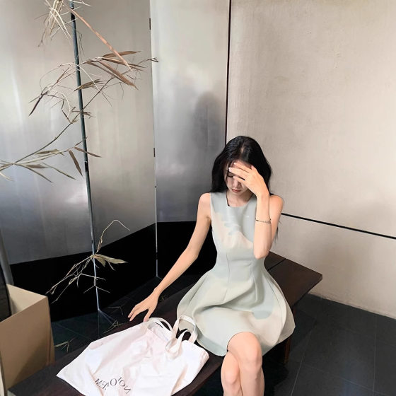 Elegant Slim-fit Sleeveless Vest dress Women's Summer Slim-fit All-match Short Skirt Small Waist A- line Skirt