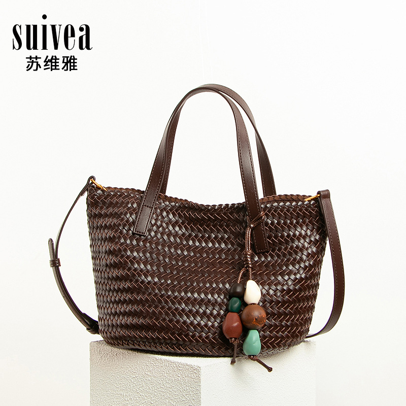 Large Capacity Autumn/Winter New Trendy Woven Hand-Carried Market Basket Tote Bag Soft Leather Hobo Commuter Shoulder Crossbody Bag For Women - Thumbnail 2